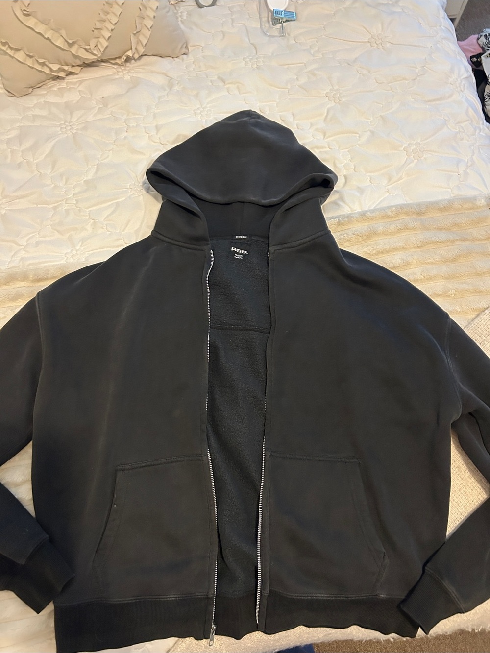 RSQ Men's Black Full‑Zip Hooded Sweater
